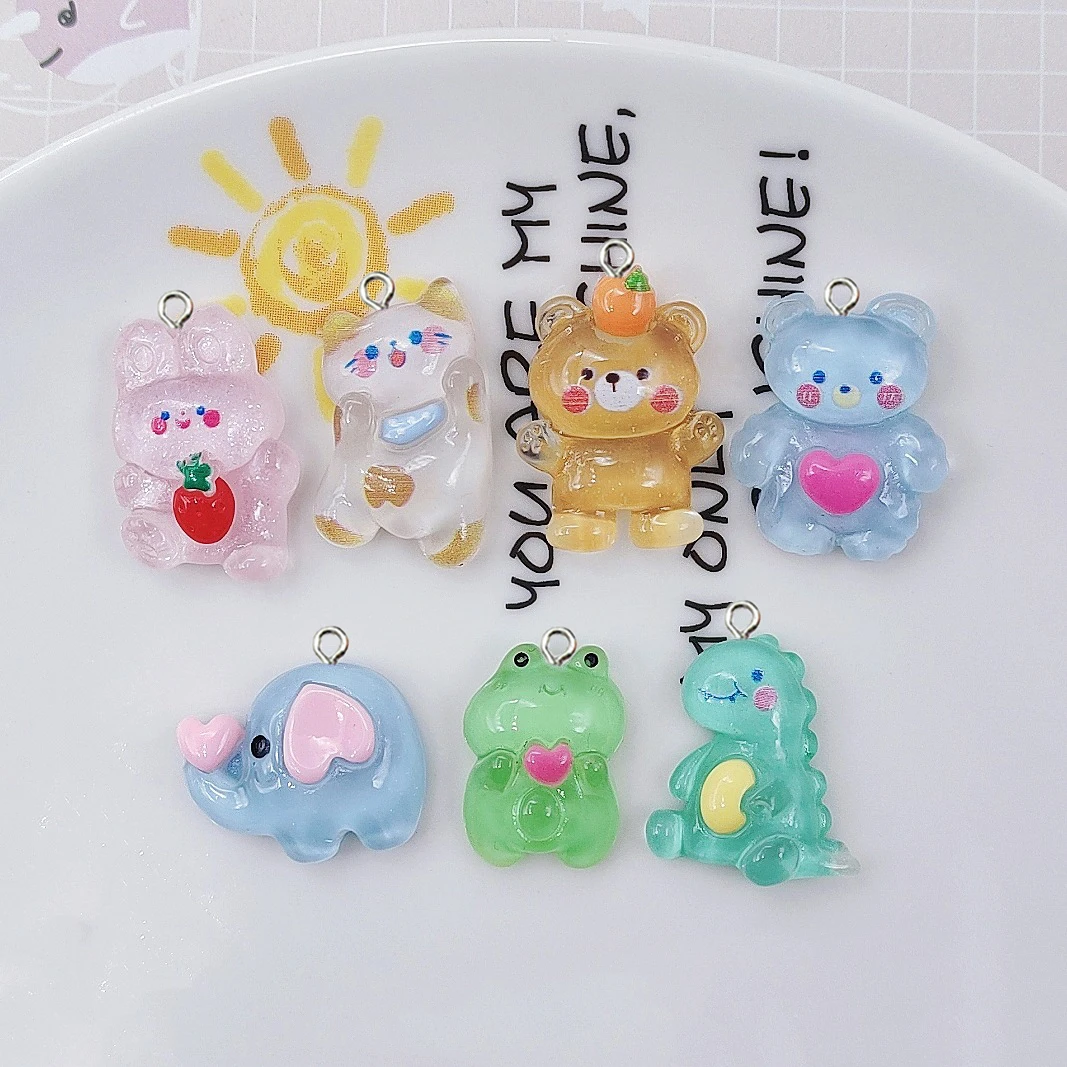 

10Pcs Kawaii Dinosaur Rabbit Frog Animals Charms Cute Cat Bear Earrings Keychain Pendants for Jewelry Making DIY Crafts Findings