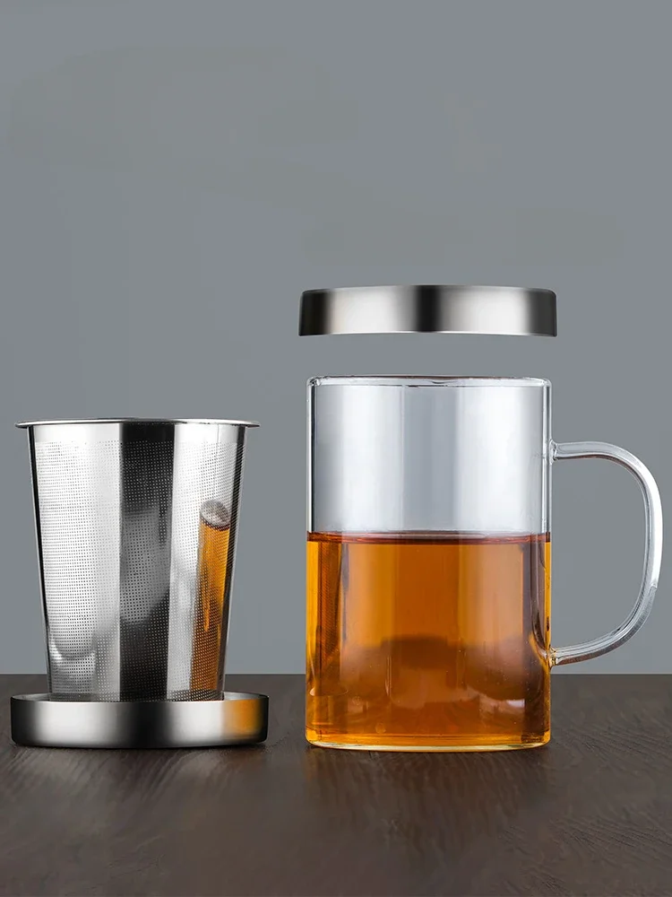 large capacity Tea separation cup Teacup Office with handle Stainless steel tea filter home creative drinking cup dustproof lid tea strainer tea filter
