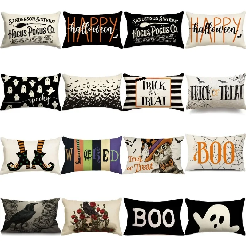 Happy Halloween Pillow Covers 20x12 Inch Rectangular Halloween Throw Pillow Cover Halloween Ghost Pillow Case for Bed Sofa Home