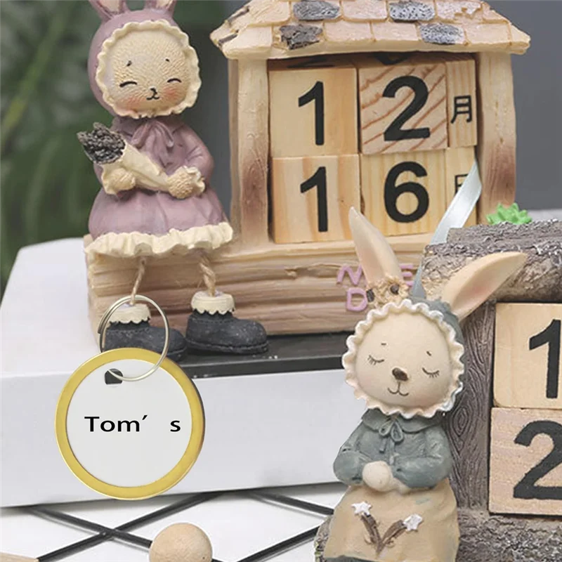 Ol-180 PCS 금속 림 태그 자동차 열쇠 및 문 열쇠용 금속 링이 있는 열쇠 태그, 화이트 & 골드