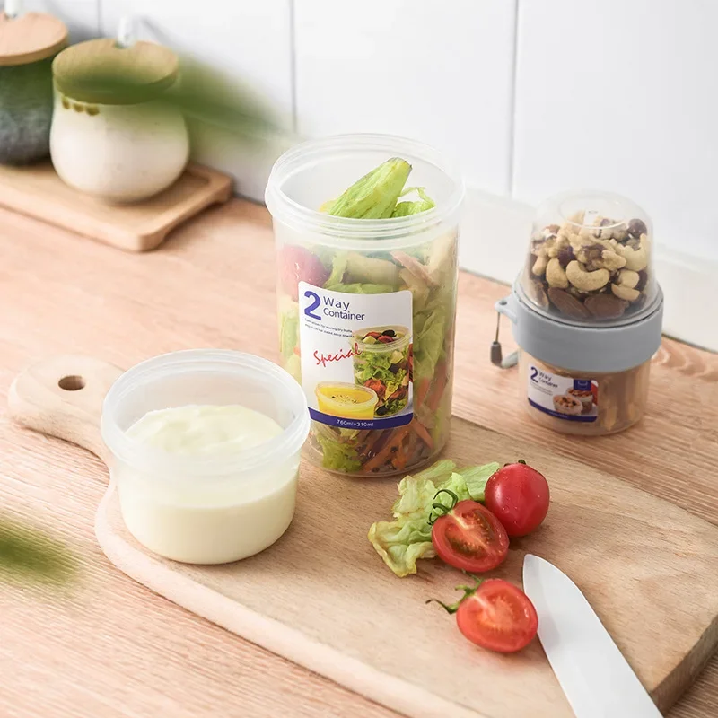 Description Picture 4 of itemBreakfast Oatmeal Cereal Nut Yogurt Salad Cup Seal Container Set with Fork Sauce Cup Lid Bento Tuppers Food Taper Bowl Lunch Box