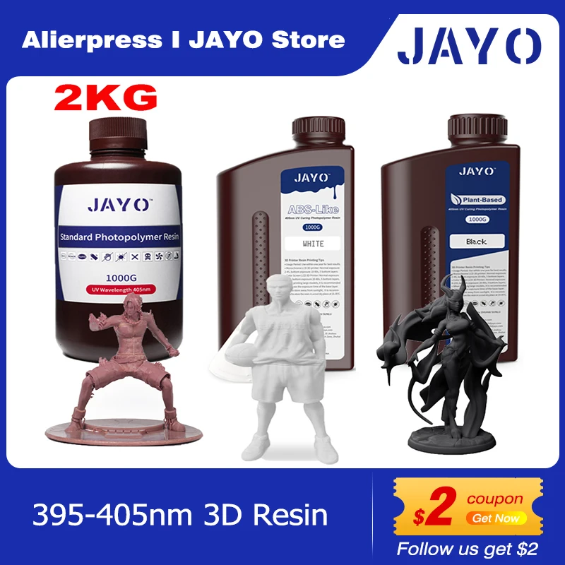 

JAYO Standard/ABS-Like/Toughness/Like PA Resin 2KG 395-405nm UV Curing Photopolymer Rapid Resin for LCD/DLP/SLA 3D Printer