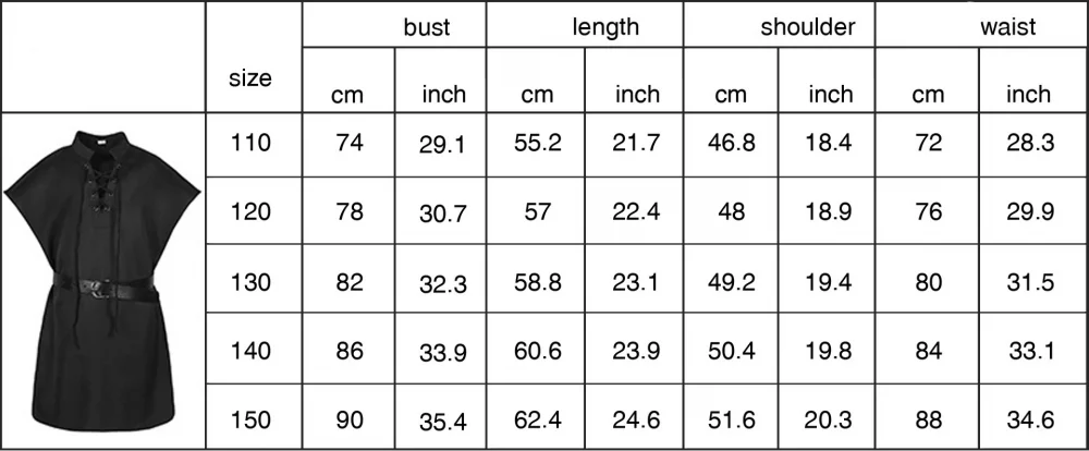 Boys Kids Medieval Punk Cosplay Shirt Vintage Renaissance Pirate Viking Knight Costume Nordic Tunic Bandage T-shirt No Belt
