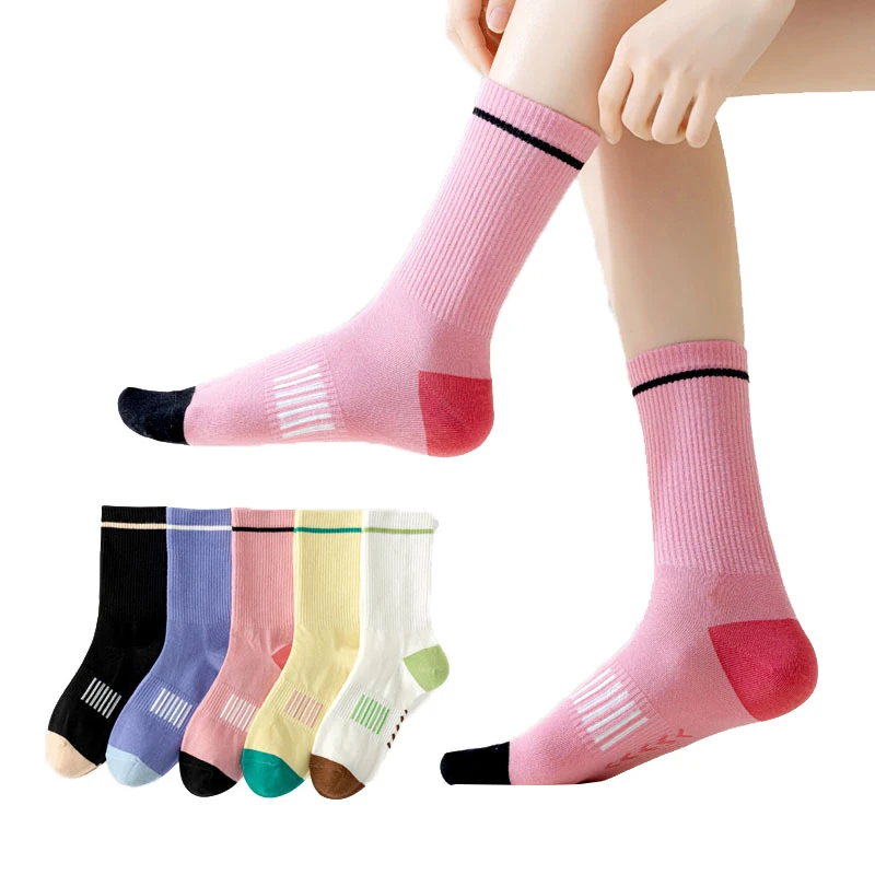 Womens Sport Cotton Crew Socks Outdoor Badminton Colorful Lightweight Cotton ins Fashion Athletic Socks