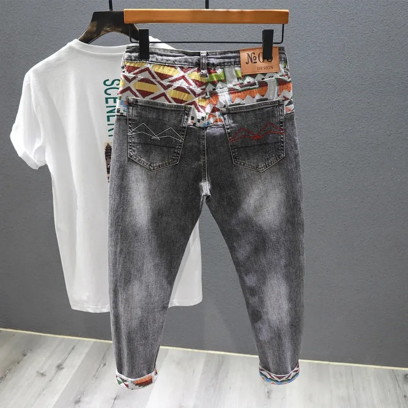 Männer Weiß Denim Jeans Slim Fit Stretch Lange Jeans Neue Mode Männlichen Spleißen Patch Denim Hosen Qualität Mann Ankle-länge Jeans — изображение 3