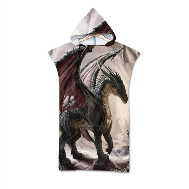 Ancient Dinosaur Hooded Bath Towels Cloak Microfiber for Adults Bathrobe Skin-friendly Swimming Beach Towels Poncho 75*110cm 3