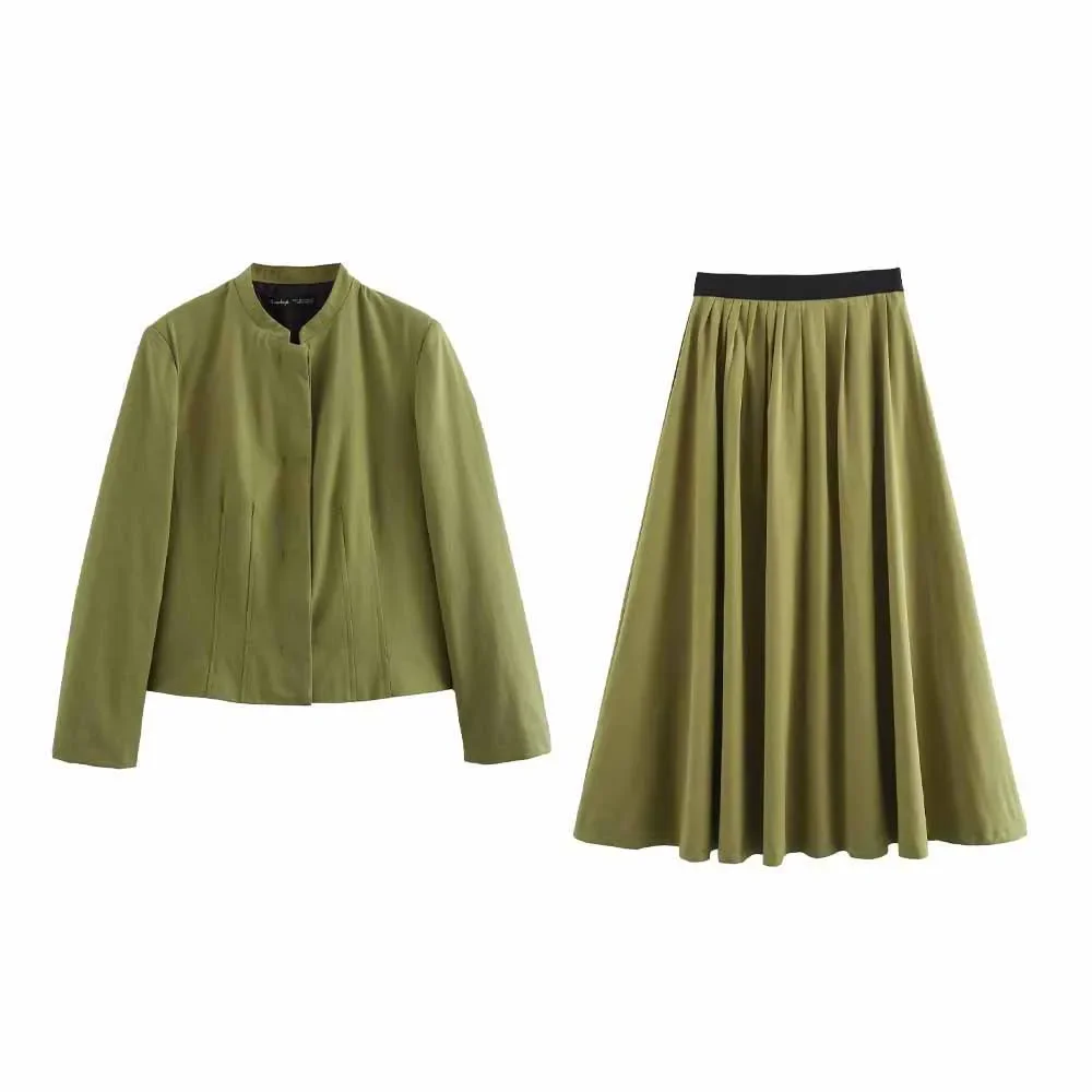 

Women's 2024 new Fashion Pleated decoration casual stand up jacket coat retro long sleeved Button up women's coat Chic top