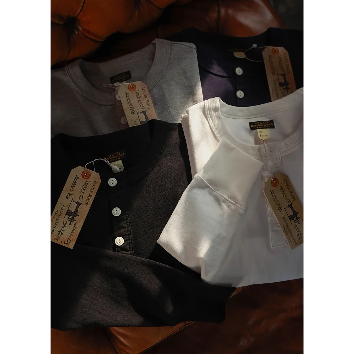 

BOB DONG Classic Long-Sleeve Henley Shirt Slim Fit Vintage Mens Base Layer Tee Shirt