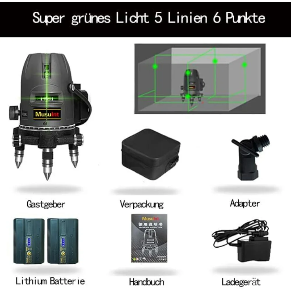 Super-Bright Outdoor 5-Line Green Laser Level with 360° Self-Leveling and Precision Alignment