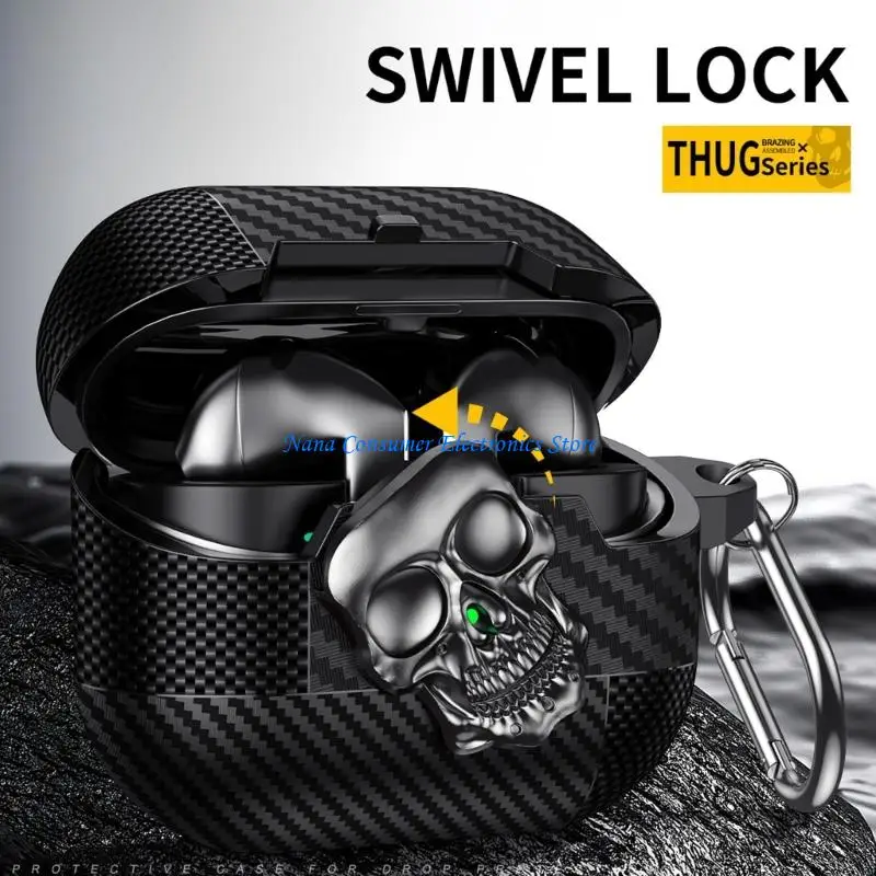 G7NE Weiche TPU-Ohrhörerhalterung mit Totenkopfmotiv, Karbonfaser-Optik, sichere Schutzhülle – Detail 10