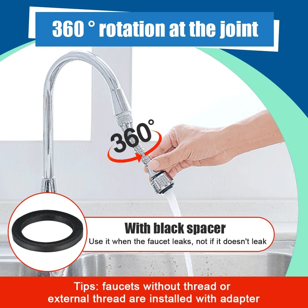 Faucet Aerator 360 Degree Kitchen Faucet Water Saving High Pressure Nozzle Tap Adapter Adjustable Water Filter Diffuser