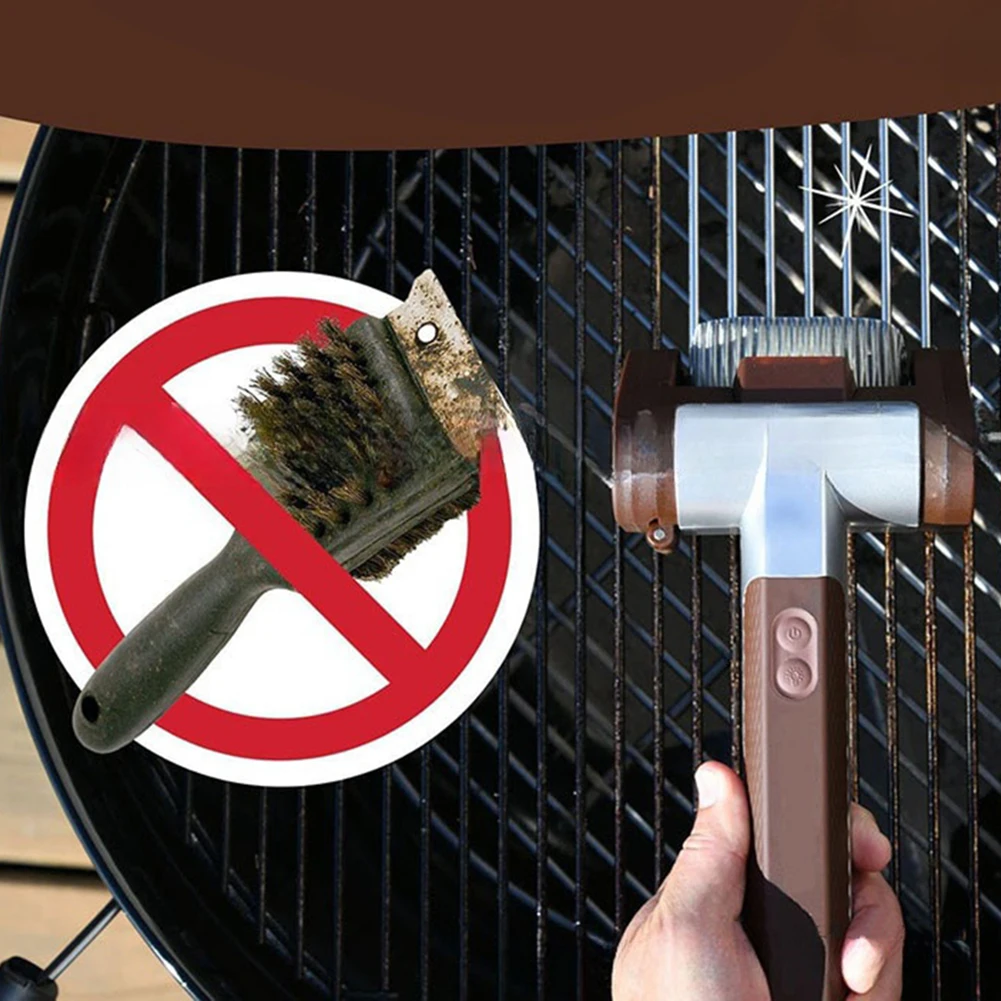 Electric BBQ Grill Brush 304 Stainless Steel Roller Brushless Clear Burnt Food Grill Brush Wireless For Kitchen Cooking Outdoor