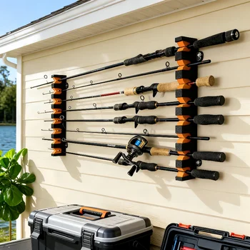 16-Rod Wall-Mounted Fishing Rod Rack – EVA Foam, ABS Base 1