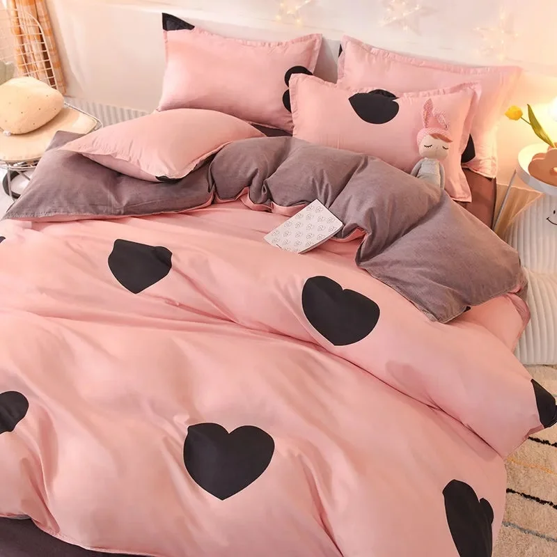 Pink Bedding Sets Sheet Pillowcases Lovely Adults Kids Comforter 240x220 Single Double Queen King Quilt Covers Sets Bedclothes 