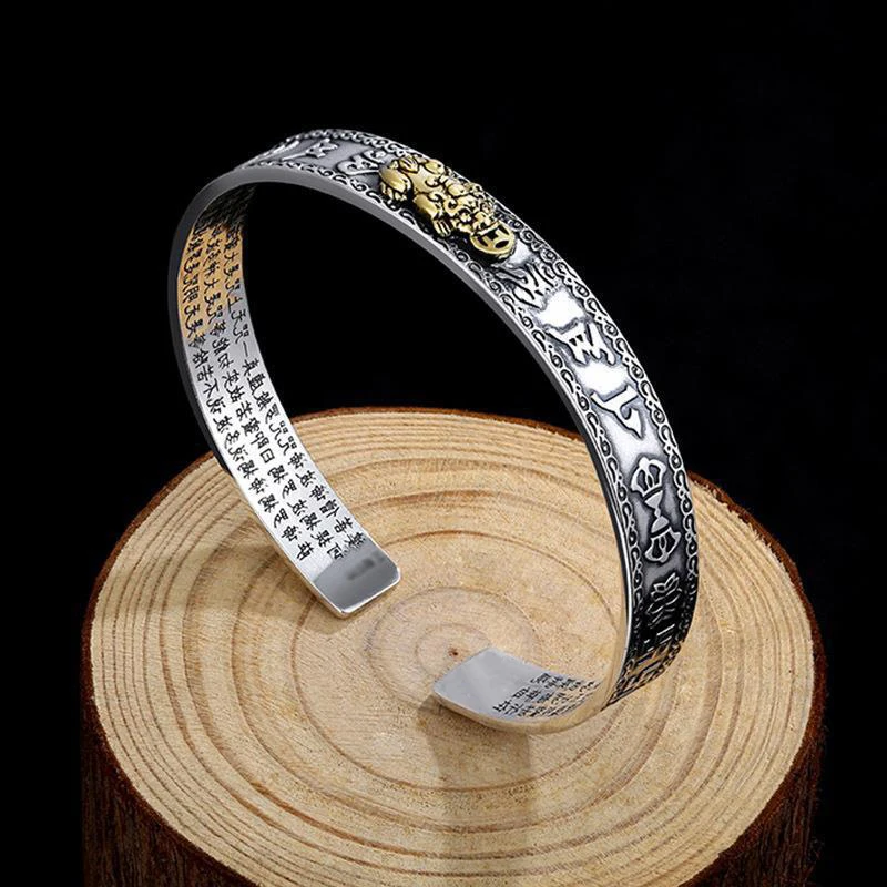 Antique Silver Plated Feng Shui Pixiu Open Bangle Bracelet for Men Women Unisex Wristband Pixiu Wealth Good Luck Jewelry Gifts 3