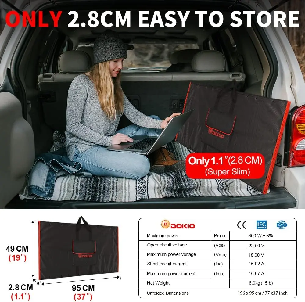300W 18V Portable Solar Panel Kit Folding Solar Charger with 2 USB Outputs for 12v Batteries/Power Station AGM LiFePo4 RV