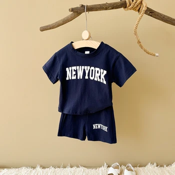 2024 New Summer Baby Boys Clothes Casual Letter Printed Short Sleeved T-shirt+shorts Girls Sports Set 2Pcs Infant Outfit Set 1