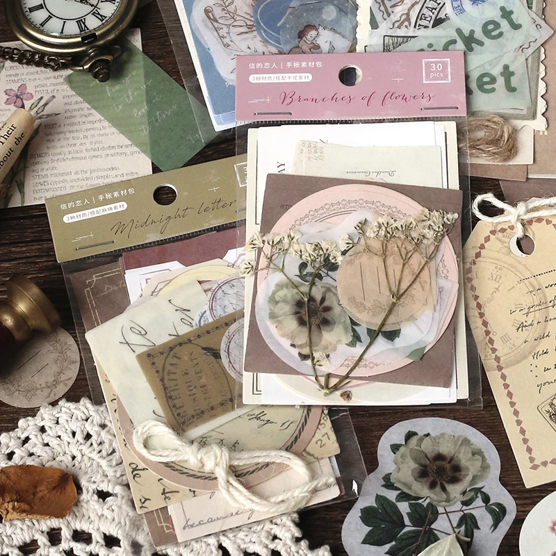 30 pcs/set Vintage Stickers for Scrapbooking Diary