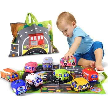 Soft Car Toy Set with Play Mat and 6pcsVehicle for Baby Toys 18 MonthsToddlers Car Boys and Girls Education Toys 1