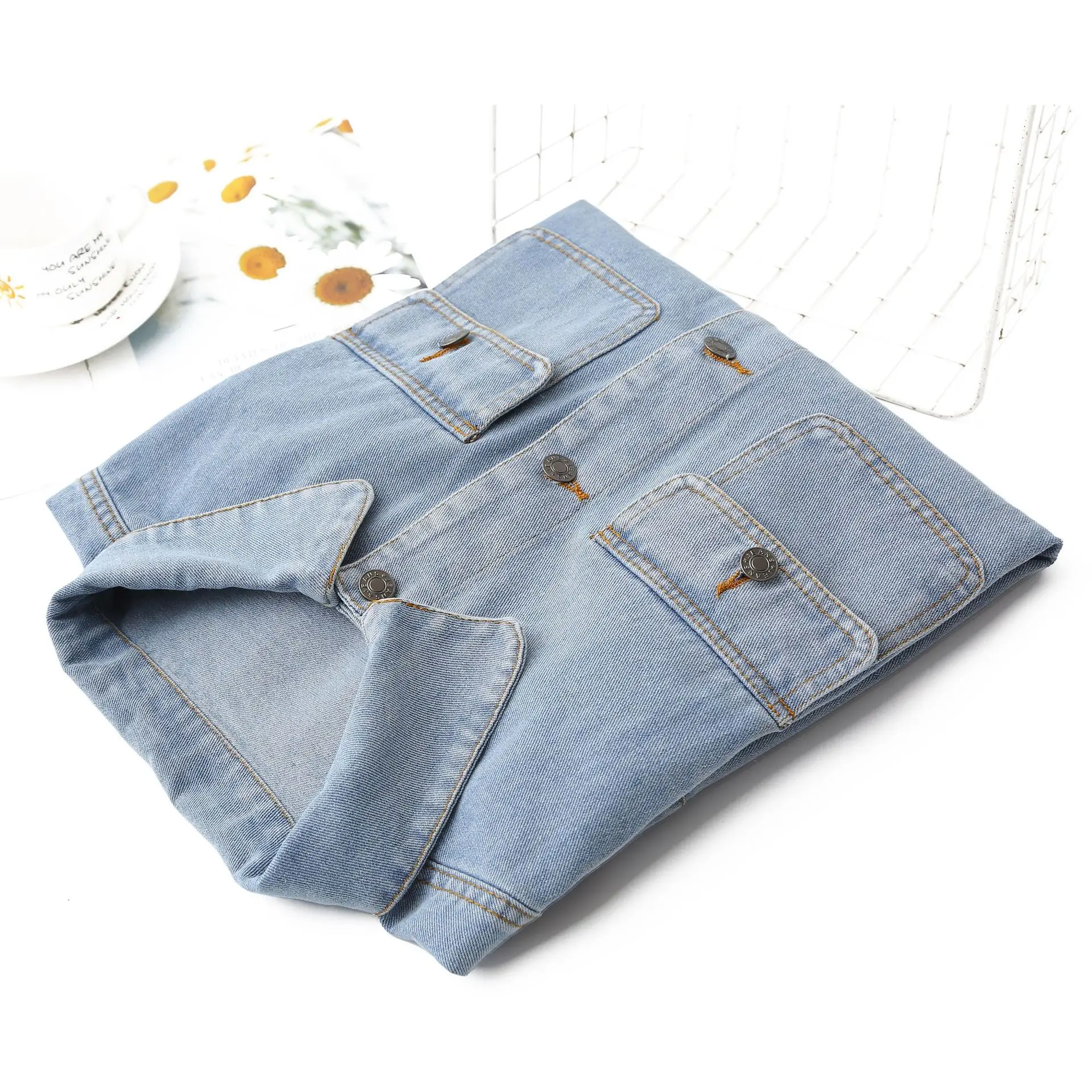 Fashion Plus Size Women's Denim Jacket Autumn New Style Simple Light Blue Retro Coat 2527