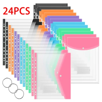 24 pezzi raccoglitore A4 cartelle organizer tascabili buste impermeabili espandibili raccoglitori con bottone a pressione trasparente per ufficio scolastico