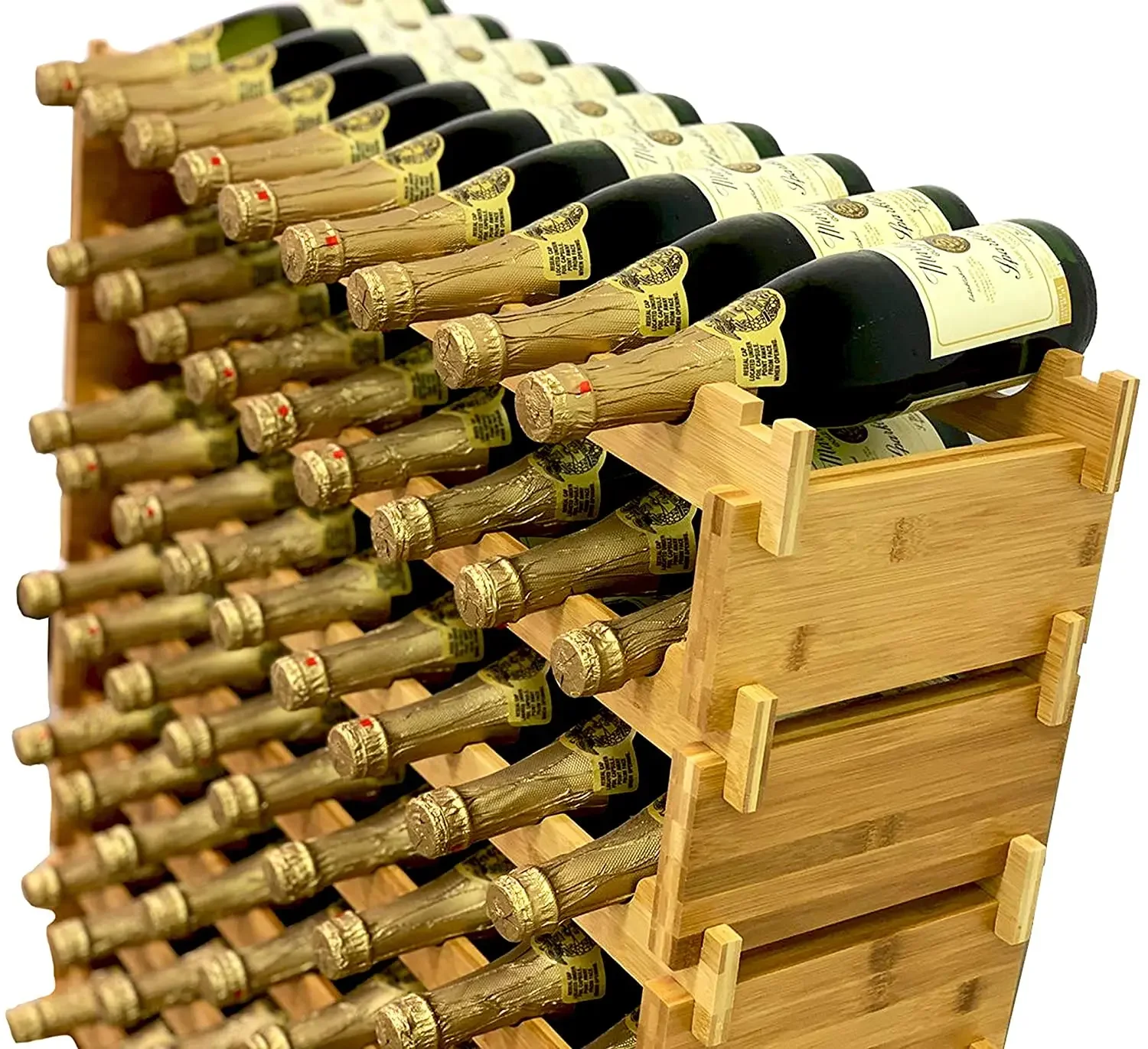 Bamboo Stackable 72 Bottles Bottle Wine Rack Freestanding Floor Wine Holder Stand Storage Organizer Display Rack