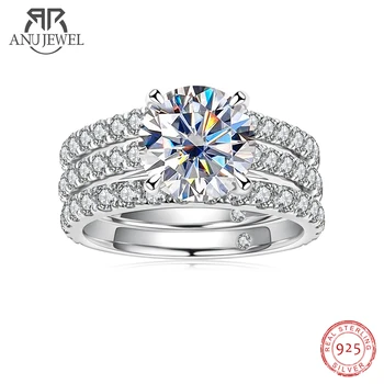 AnuJewel 3ct Main Stone(Total 4.15ct) D Color Moissanite Ring Set Bridal Sets Wedding Band Silver Rings With Cer Wholesale