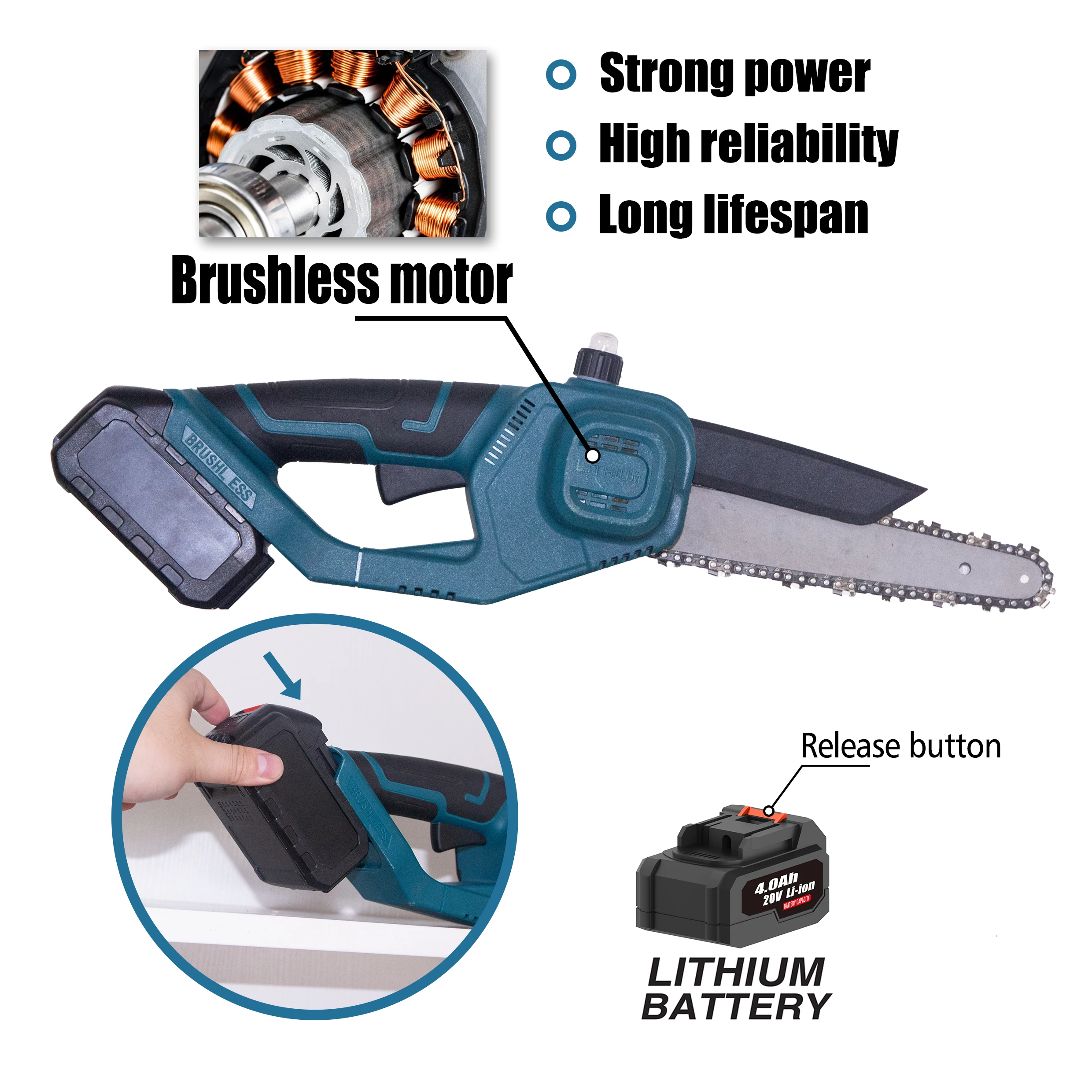 Factory-Sold Mini Chainsaw With 20V Battery Brushless Motor And Slip-free Handle For Tree Cutting And Gardens