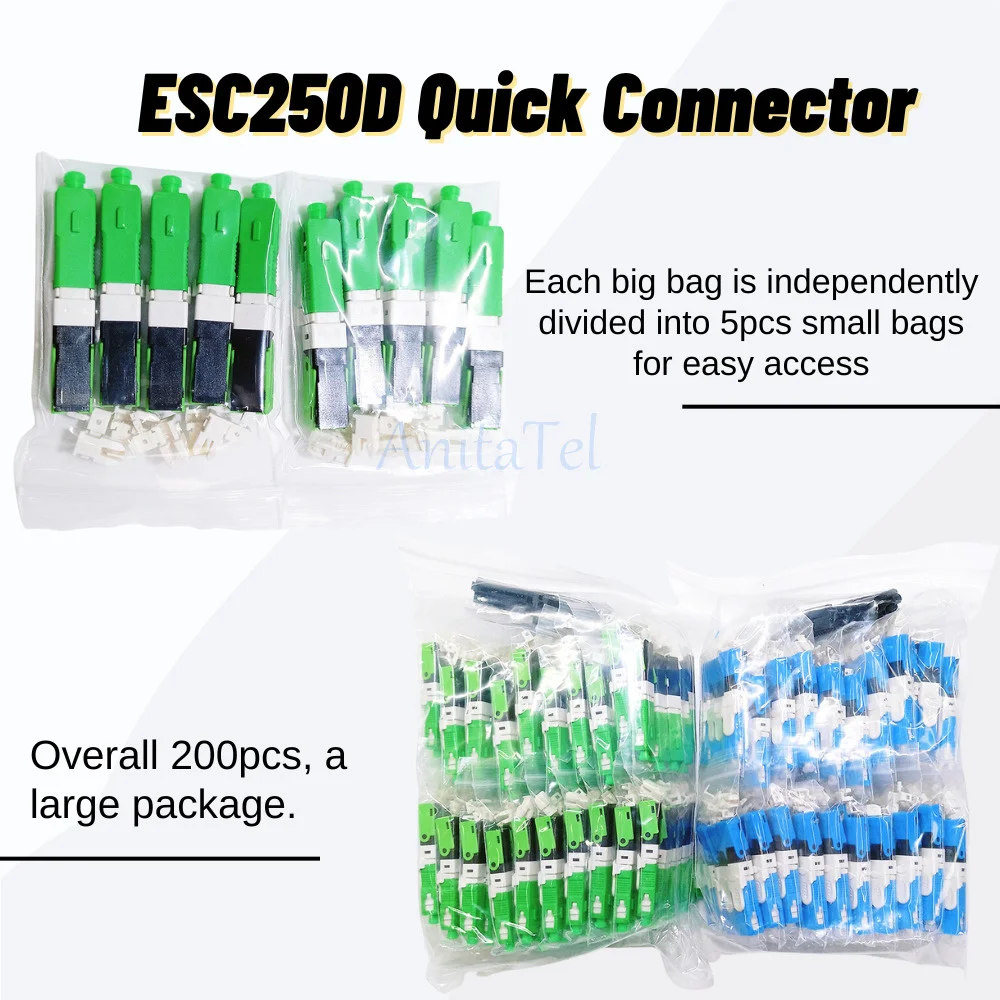 50-400pcs ESC250D Quick Connector SC APC and SC UPC SM Fiber Optic Fast Connector SM 250D SC/APC SC/UPC Fast Connector Free Ship