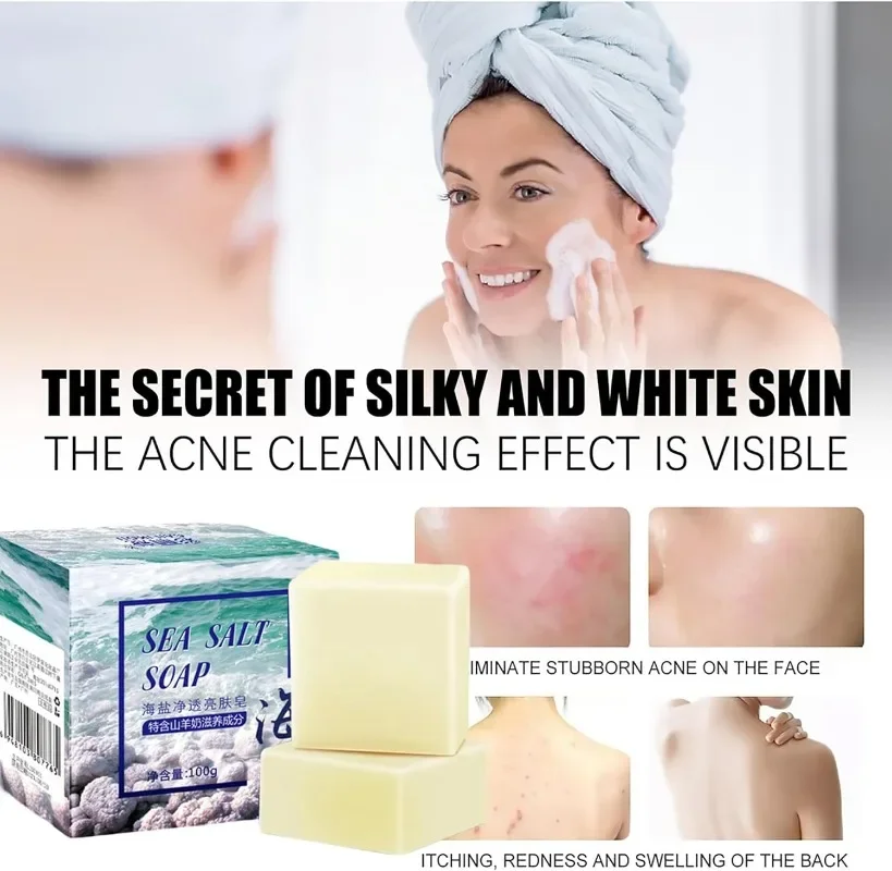 Premium Natural Sea Salt Soap with Goat Milk Gentle, Exfoliating Acne Deeply Clean Problem Skin, Body/Face/Hand Wash Skincare