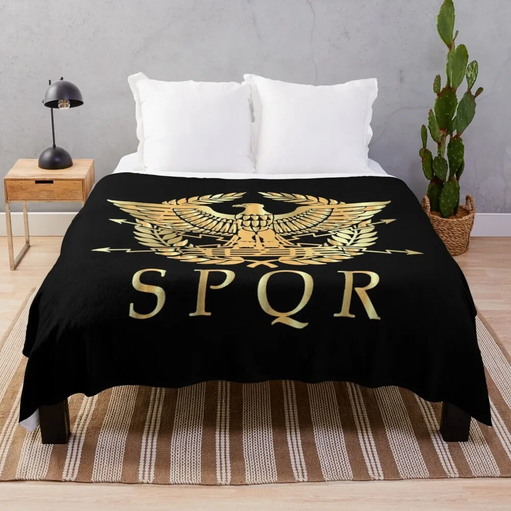 

SPQR- Roman Empire Standard Eagle Emblem Vintage Gold Shield Throw Blanket Bed Warm Blankets