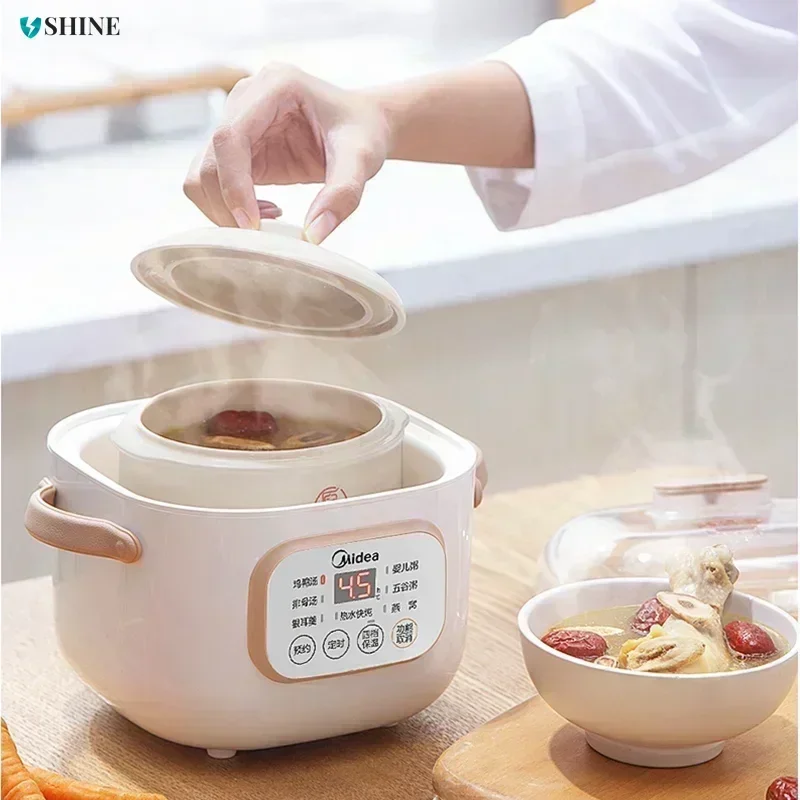 Ceramic Electric Slow Stewer For Household, Multi for Baby Food Porridge Dessert Cooking. Electric Soup Pot for Delicate Cuisine
