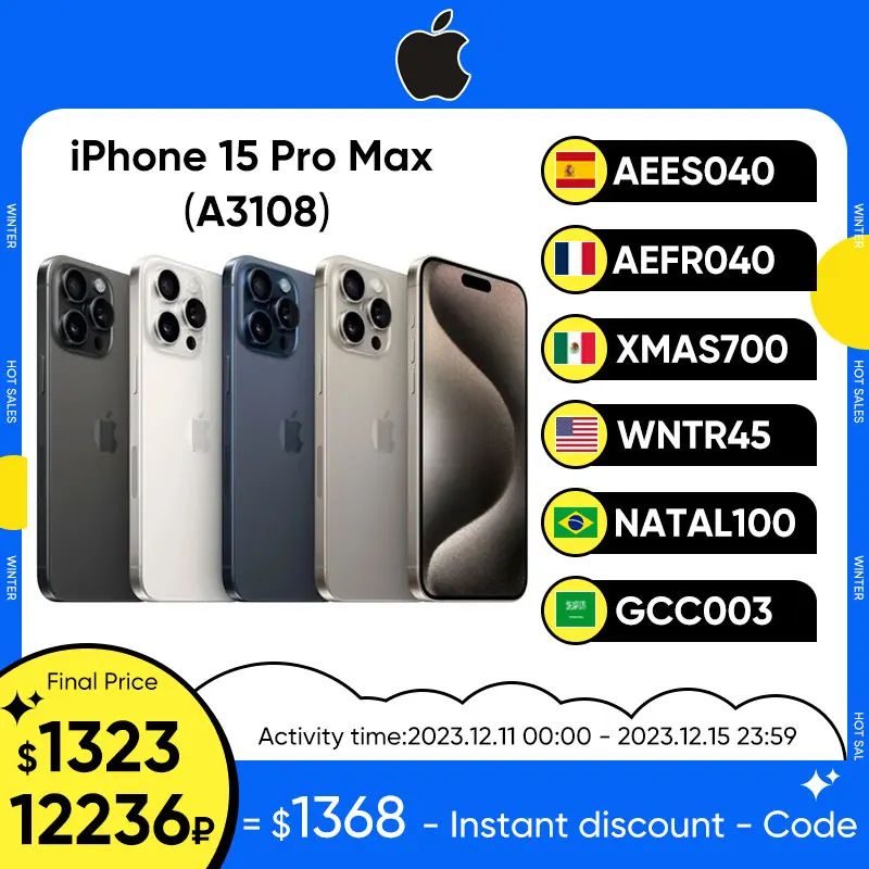 2023 оригинальный Apple iPhone 15 Pro MAX 8 ГБ ОЗУ 256 ГБ/512 ГБ/1 ТБ ПЗУ A17 Pro бионический чип 6,7 '120 Гц Супер Retina XDR дисплей