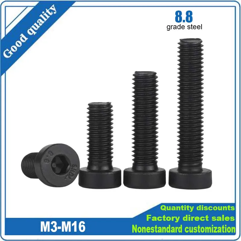 1/25Pcs M3 M4 M5 M6 M8 M10 M12 M16 DIN7984 Grade 8.8 Steel Black Allen Hexagon Socket Thin Short Profile Cap Head Screw Bolt