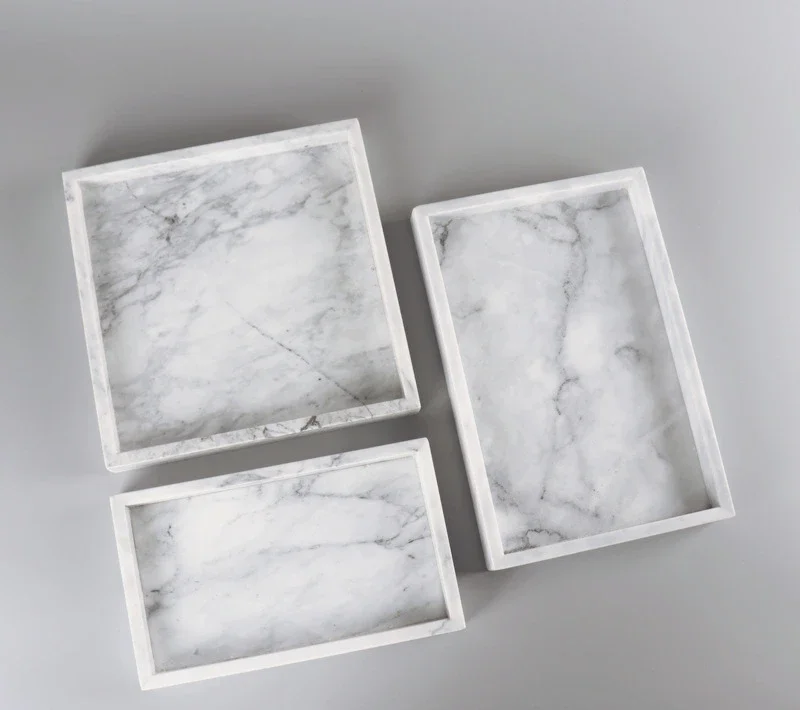 Hotel Model Room Bathroom Tray Cake Tray Home Cosmetics Cloud White Splicing Natural Marble Stone Square Tray 4