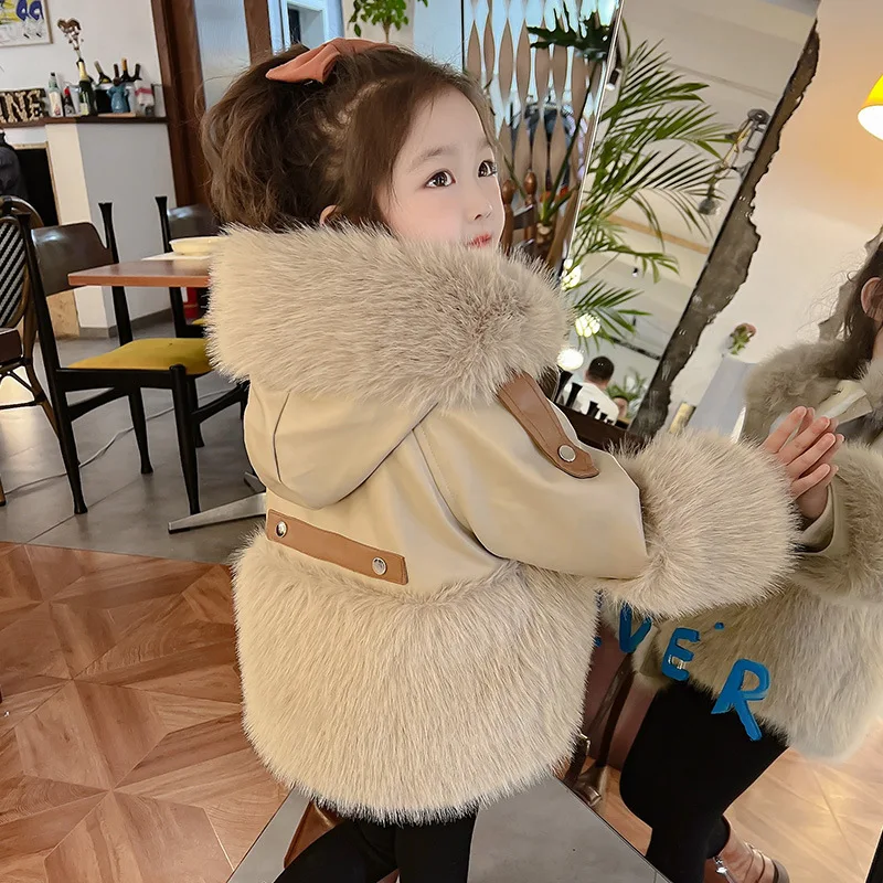 Winter Jacket for Children Girls Warm Velvet Faux Fur Coat Girls Children Sequins Winter Clothes Soft Party Baby Girl Coat Coat