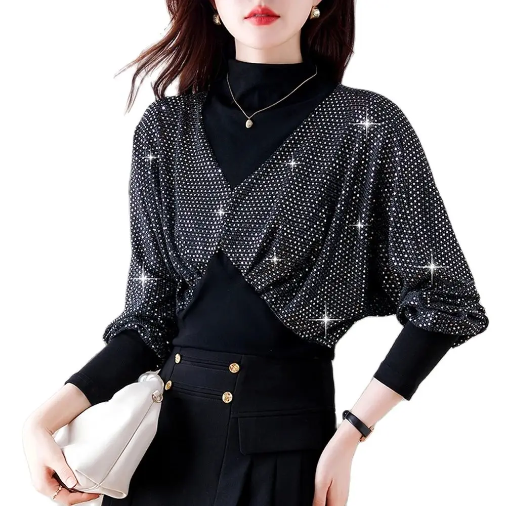 

Женская водолазка с длинным рукавом и блестками, осень 2023