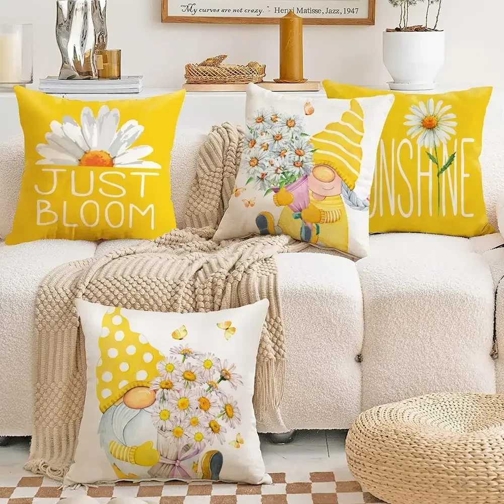 40x40cm Outdoor Yellow Pillowcase Spring and Summer Decoration Cushion Cover Family Decoration Garden Sofa Daisy 1