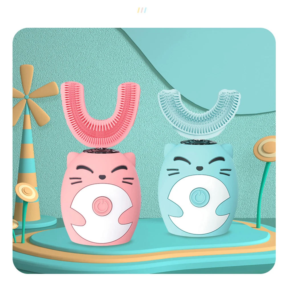 

Silicon Electric Toothbrush for Kids U-shaped Smart 360 Degree Automatic IPX7 Waterproof Teeth Tooth Brush Cute Cartoon Children
