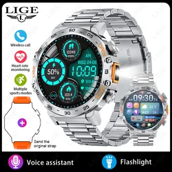 LIGE 2024 Men's Smart Watch with AMOLED HD Display & Flashlight - Waterproof Sport Fitness Watch for Smart health watch (Silver Steel)