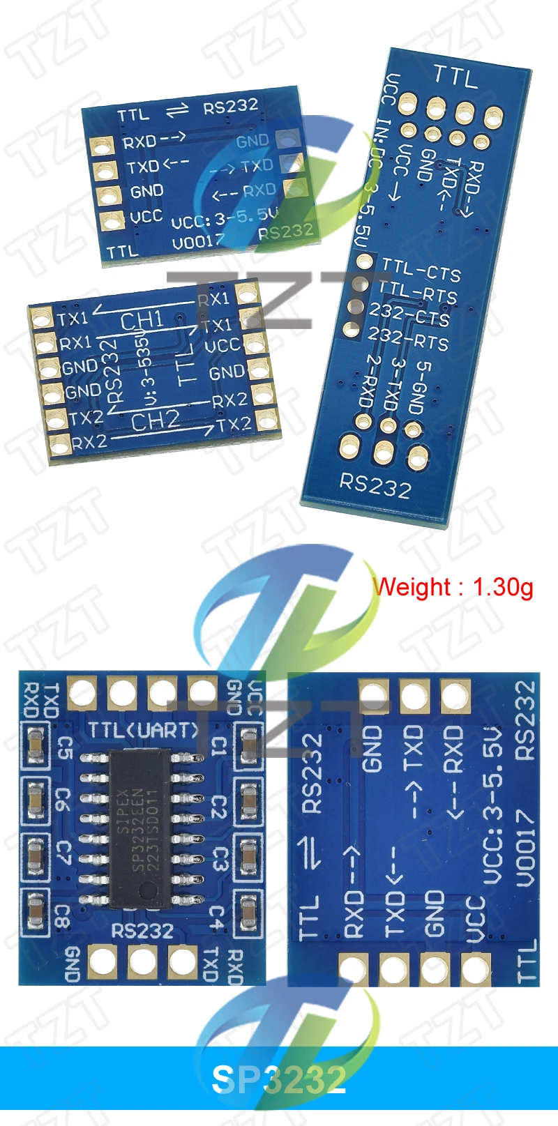 TZT 1/2/5 Stück RS232 SP3232 TTL zu RS232 Modul RS232 zu TTL Serielles Schnittstellenmodul – Detail 5