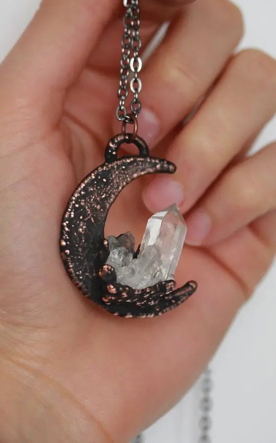 Moon With Crystal Pendant Necklace