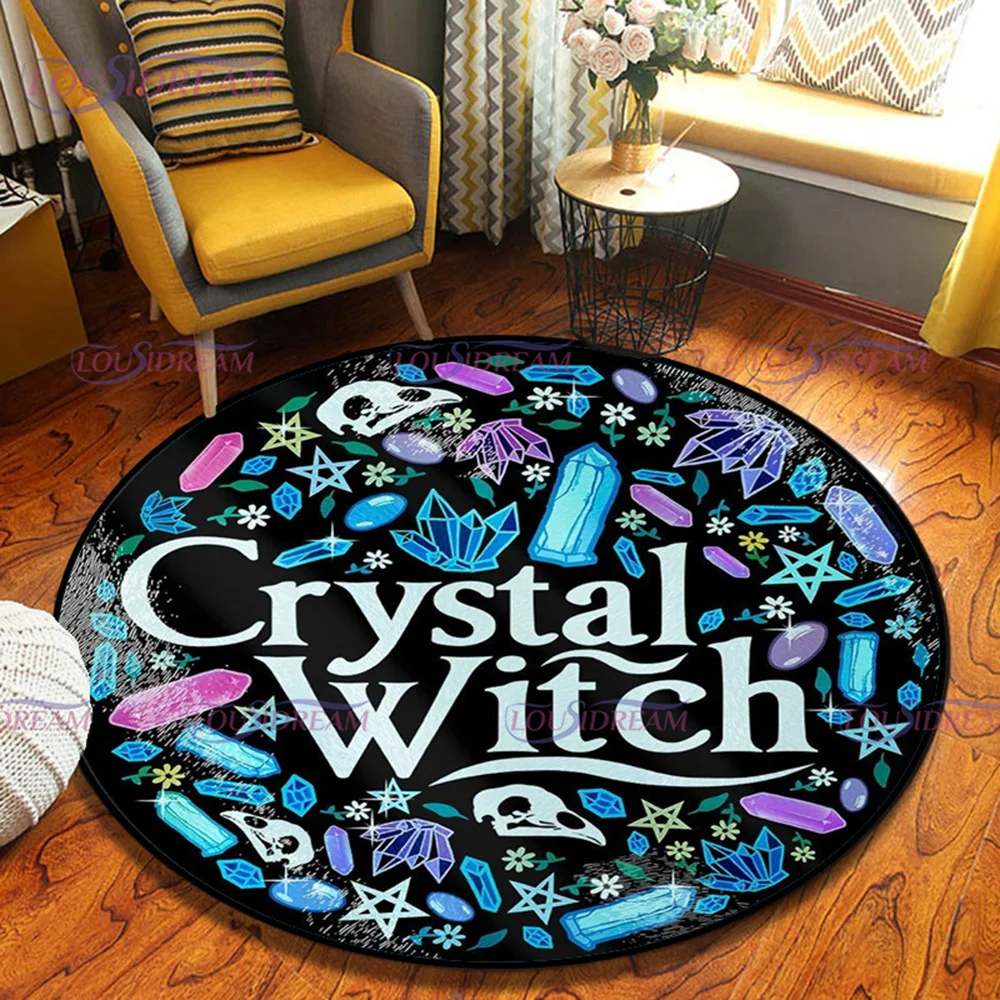 

Kitchen Crystal Witch Round Area Rugs Indoor Circle Rug Halloween Entryway Doormat Floor Carpet for Bedroom Living Room Mat