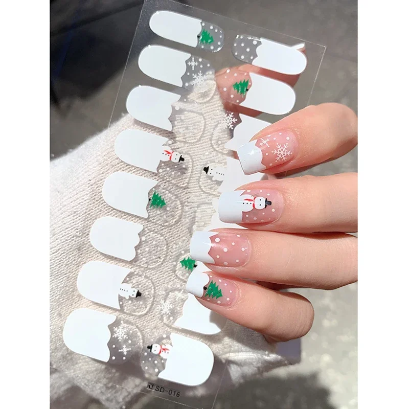 Christmas Sticker Nail Decal Winter Snowflake Semi-cured Gel Nail Wrap Sticker Long-lasting UV Lamp French Decal Waterproof