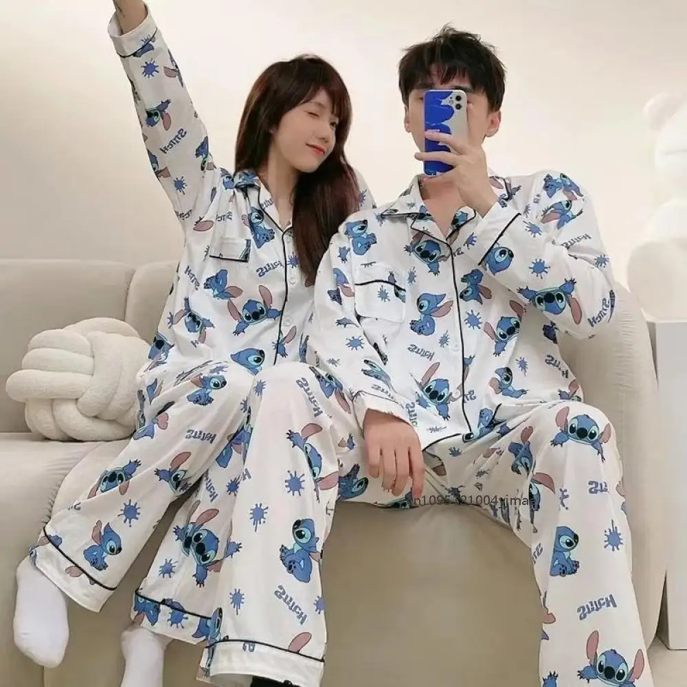Cartoon Disney Lilo & Stitch Pajama Pants Japanese Style Long Sleeve Trousers Spring Autumn Cute Cartoon Couple Homewear Set