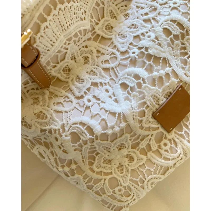 JIAERDI Fairycore Aesthetic Lace Shoulder Bags Women Retro Large Capacity Beige Handbag Wallet Gentle Vintage Underarm Bag 2025