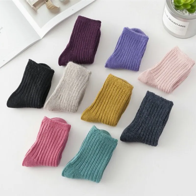 children socks 4pairs/Lot Winter Children Thick Socks Warm Wool Baby2-12Years Girls Boys Solid Socks