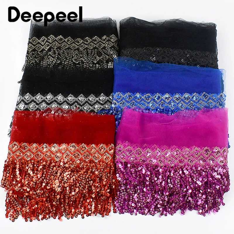 

2Yards Deepeel 7cm Sequins Tassel Colored Lace Trims Embroidered Mesh Latin Dress Decorative Stage Preformance Fringe Trimming