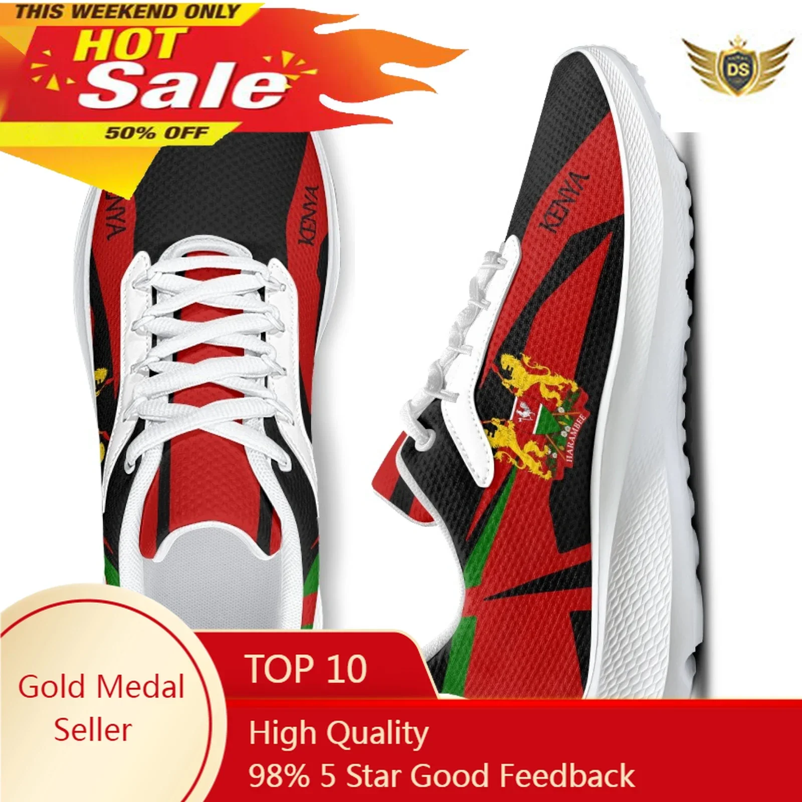 Kenya Flag Sneakers Lightweight Lace-up Comfortable Summer Casual Sneakers White Lace-up Tennis Shoes Footwear
