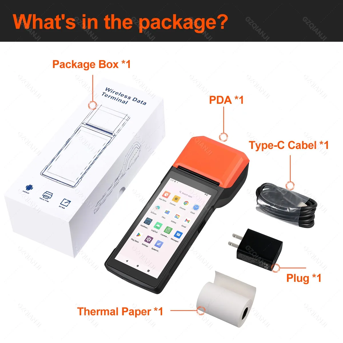 Android 14 Handheld Terminal Android 11 POS Receipt Printer 58mm Portable Machine 5.5 HD Support 1D 2D Barcode Scanner NFC WIFI